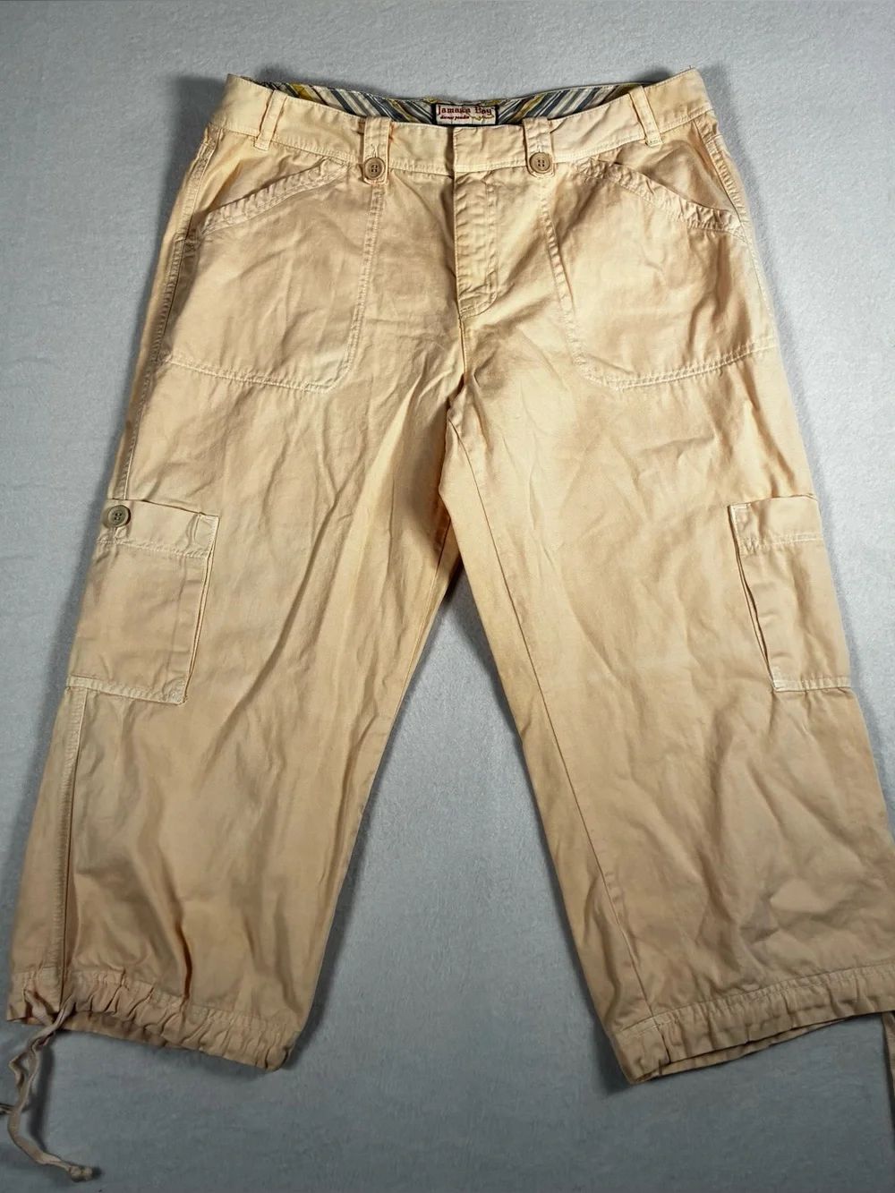 Jamaica Bay Beige Cargo Capris Drawstring Hem Pants size: 16